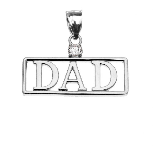 White Gold "DAD" Diamond Pendant Necklace