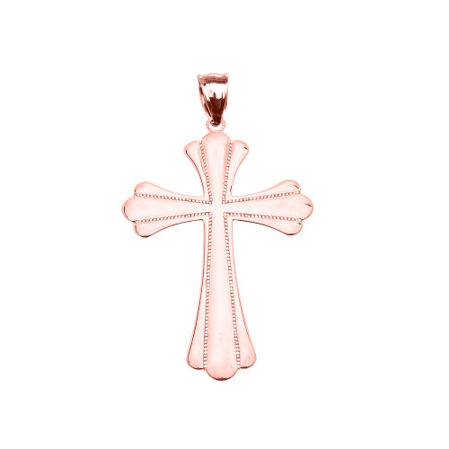 Rose Gold High Polish Milgrain Cross Pendant Necklace