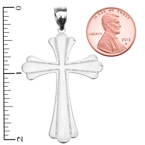 Sterling Silver High Polish Milgrain Cross Pendant Necklace (Large)