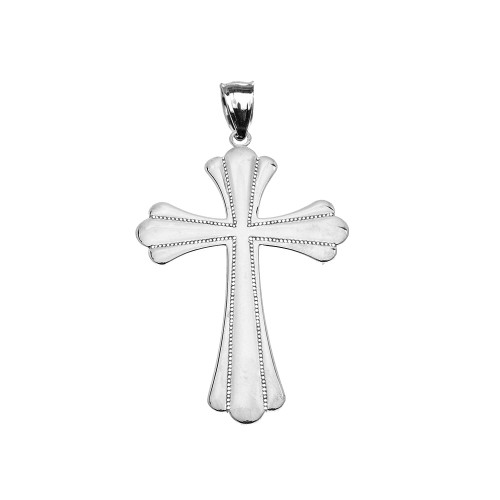 Sterling Silver High Polish Milgrain Cross Pendant Necklace