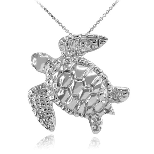White Gold Turtle Pendant Necklace