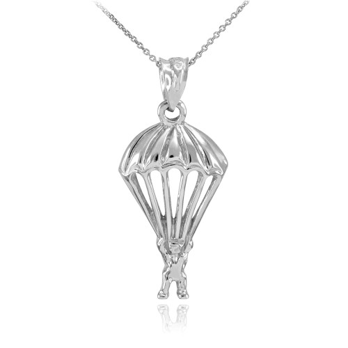 White Gold Parachute Skydiving Pendant Necklace