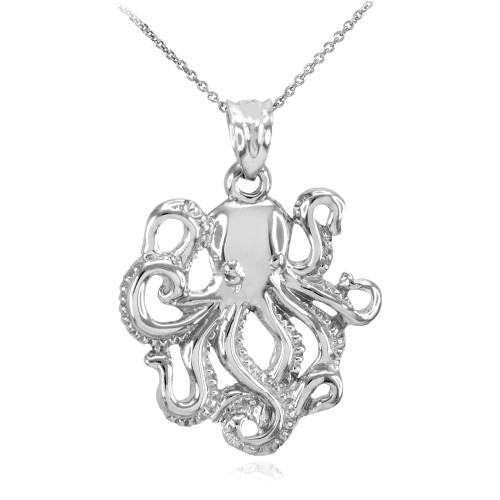 White Gold Octopus Sea Life Pendant Necklace