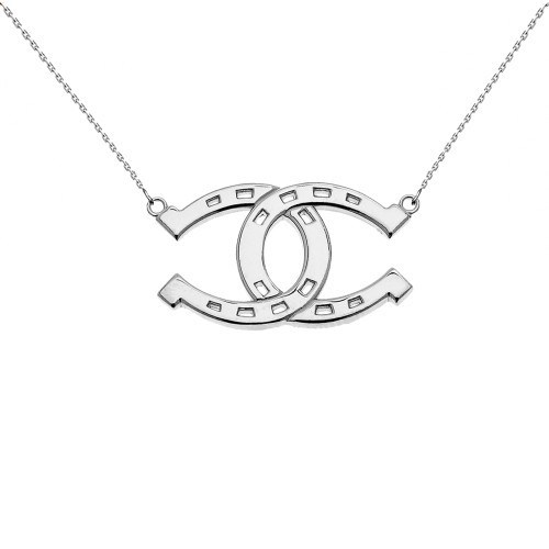White Gold Criss Cross Horse Shoe Good luck Necklace
