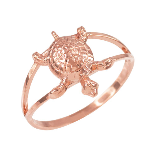 Dainty Rose Gold Lucky Turtle Charm Ring