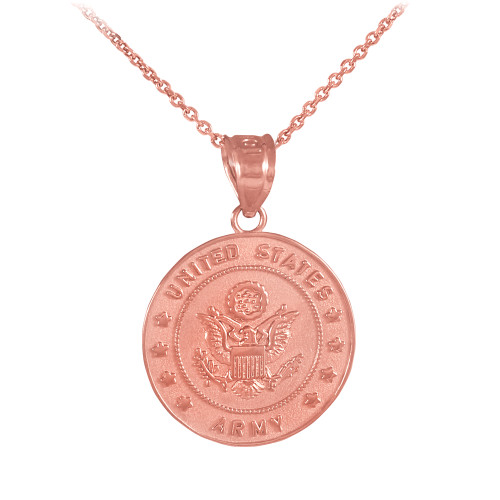 Rose Gold Medal-Style Charm US Army Coin Military Pendant Necklace