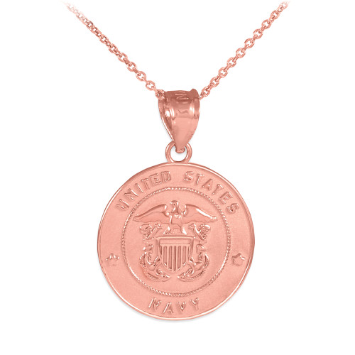 US Navy Solid Rose Gold Coin Pendant Necklace