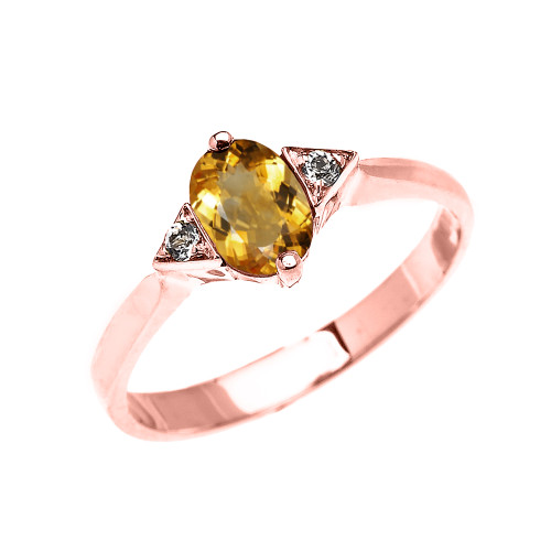 Rose Gold Solitaire Oval Citrine and White Topaz Engagement/Promise Ring