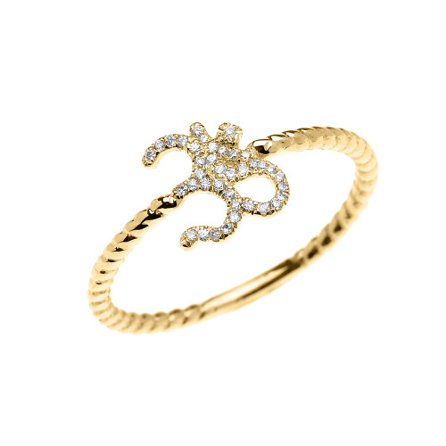 Yellow Gold Dainty Diamond OHM (OM) Ganesh Rope Design Ring