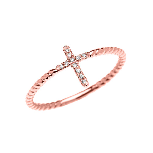 Rose Gold Dainty Diamond Cross Rope Design Ring