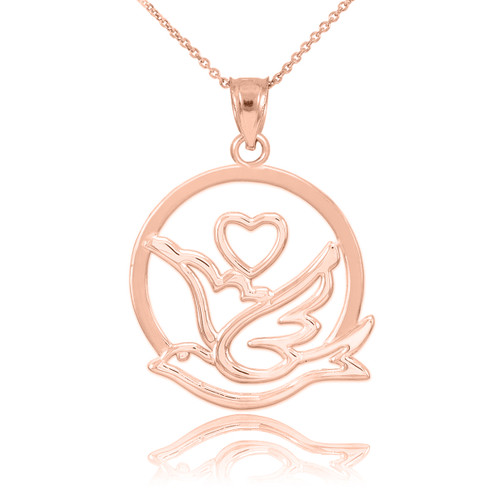 Rose Gold Love Dove with Heart Pendant Necklace