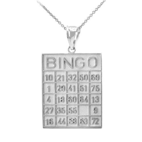 White Gold Bingo Card Square Tile Pendant Necklace