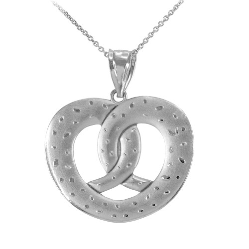 White Gold Love Heart Pretzel Pendant Necklace