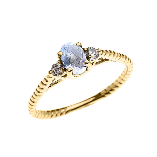 Dainty Yellow Gold Aquamarine Solitaire Rope Design Engagement/Promise Ring