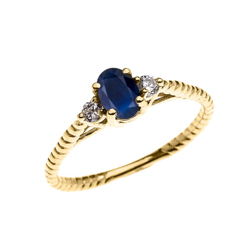 Dainty Yellow Gold Sapphire Solitaire Rope Design Engagement/Promise Ring