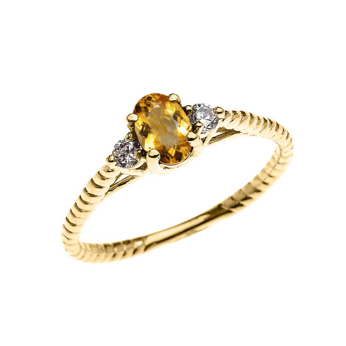 Dainty Yellow Gold Citrine Solitaire Rope Design Engagement/Promise Ring