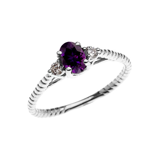 Dainty White Gold Amethyst Solitaire Rope Design Engagement/Promise Ring