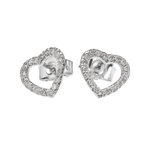 White Gold Elegant Open Heart Diamond Stud Earring