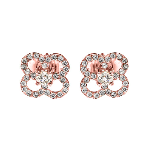 Rose Gold Elegant 4 Leaf Clover Diamond Stud Earrings