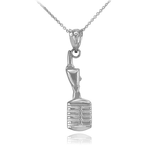 White Gold Studio Mic Microphone Charm Necklace