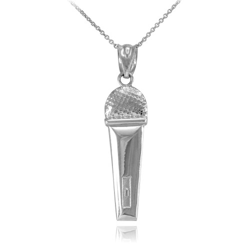 White Gold Microphone Pendant Necklace