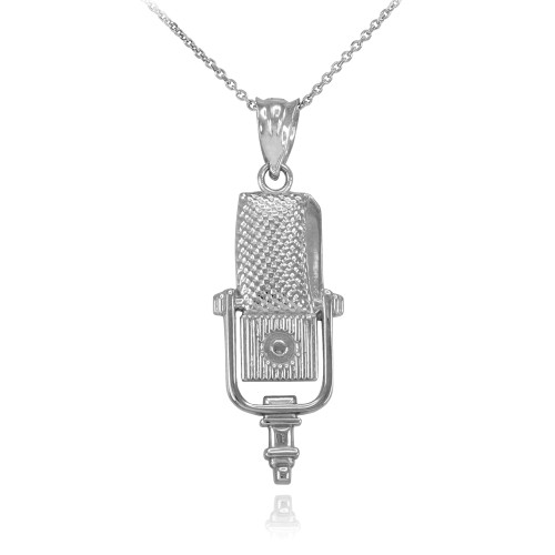 White Gold Studio Microphone Pendant Necklace