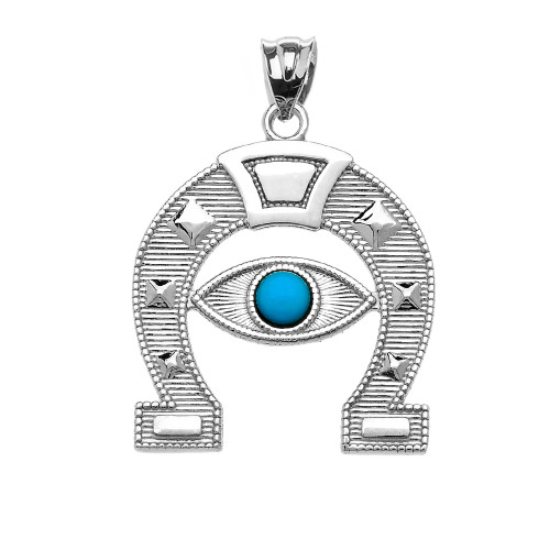 White Gold Evil Eye Protection Horse Shoe Good luck Pedant Necklace