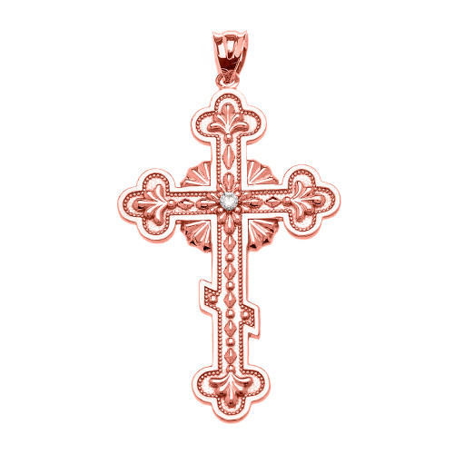 Rose Gold Elegant Eastern Orthodox Cubic Zirconia Cross Pendant Necklace