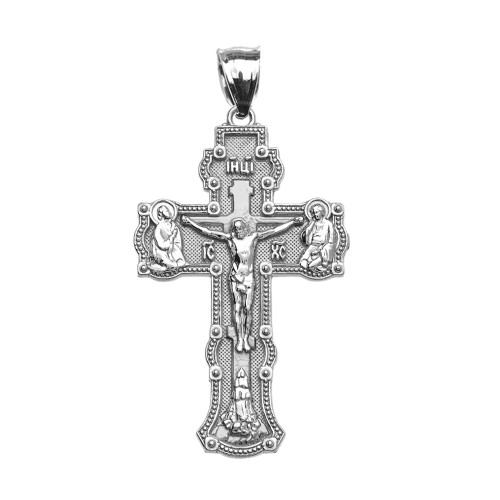Sterling Silver Elegant Russian Orthodox "спаси и сохрани"-Save and Protect Cross Pendant Necklace