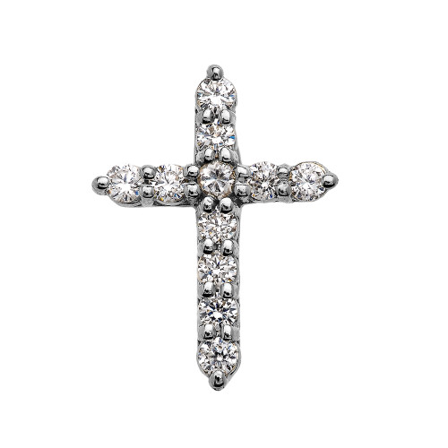 Elegant Sterling Silver 1 Carat Round Cubic Zirconia Extra Small Cross Pendant Necklace