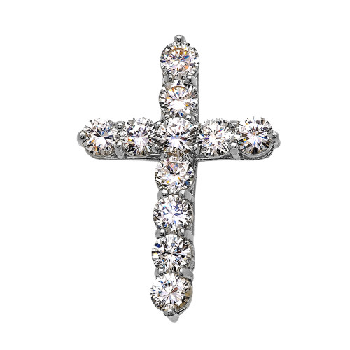 Elegant Sterling Silver 7 Carat Round Cubic Zirconia Cross Pendant Necklace (Large)