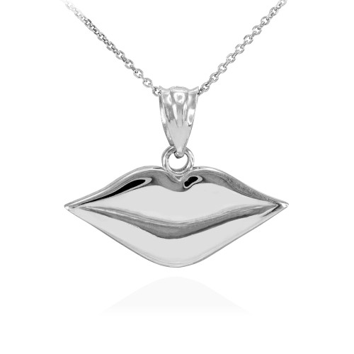 Polished Sterling Silver Lips Charm Necklace