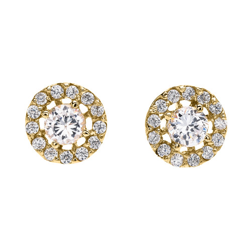 Halo Diamond Stud Earrings in Yellow Gold