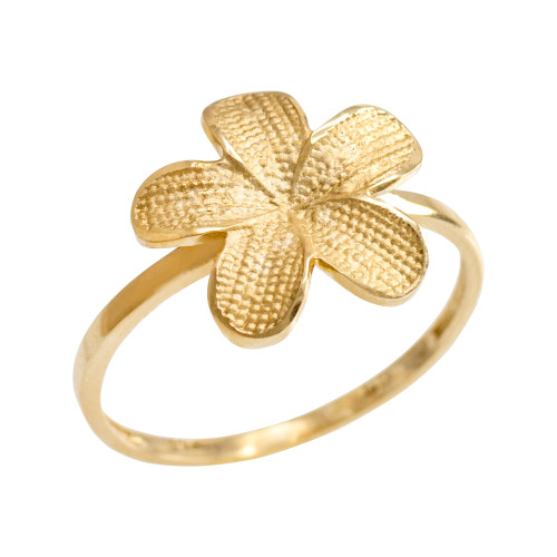 Gold Textured Hawaiian Plumeria Flower Ring