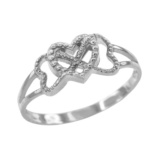 White Gold Textured Infinity Heart Ring