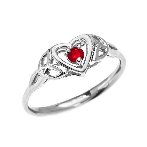 Trinity Knot Heart Solitaire Ruby White Gold Proposal Ring