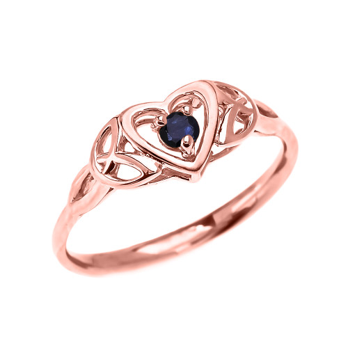 Trinity Knot Heart Solitaire Sapphire Rose Gold Proposal Ring