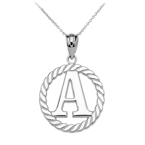 Sterling Silver "A" Initial in Rope Circle Pendant Necklace