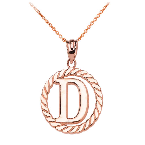 Rose Gold "D" Initial in Rope Circle Pendant Necklace
