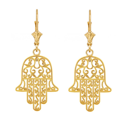 14k Yellow Gold Hamsa Earrings