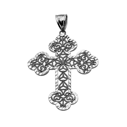 Vintage Antique look Filigree Diamond Cut Cross Pendant Necklace