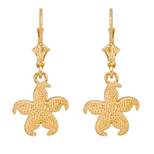 14k Yellow Gold Textured Starfish Earrings