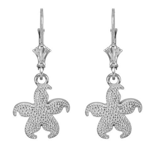 14k White Gold Textured Starfish Earrings