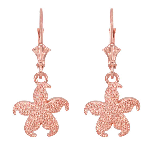 14k Rose Gold Textured Starfish Earrings