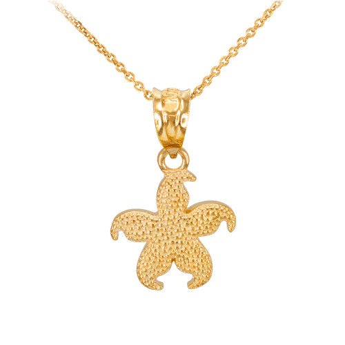 Yellow Gold Textured Starfish Pendant Necklace