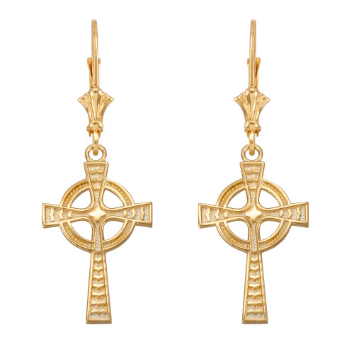 14k Yellow Gold Celtic Cross Earrings