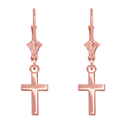 14k Rose Gold Smooth Mini Cross Earrings