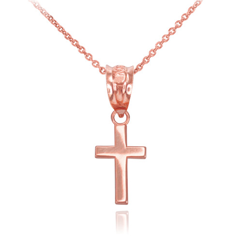Rose Gold Smooth Mini Cross Necklace