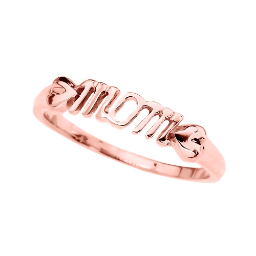 Rose Gold "MOM" with Hearts Dainty Ring