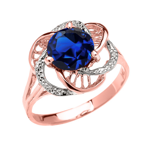 Rose Gold CZ Sapphire Solitaire Modern Flower Ladies Ring